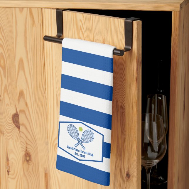 Custom Tennis Country Club Blue Striped Kitchen Towel (Thirds Fold)