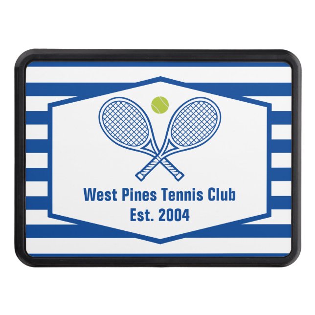 Custom Tennis Country Club Blue Striped Trailer Hitch Cover (Front)