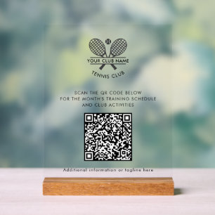 Custom Tennis Country Club Name QR Code Acrylic Sign