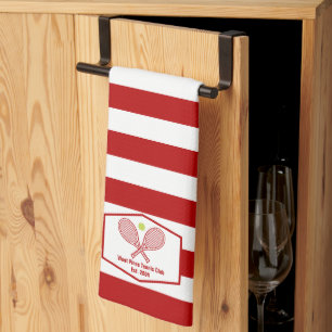 Custom Tennis Country Club Red Striped Kitchen Towel