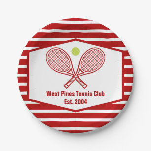 Custom Tennis Country Club Red Striped Paper Plate