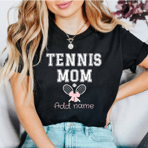 Custom Tennis Mom with Pink Bow & Rackets T-Shirt