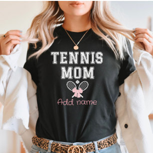 Custom Tennis Mom with Pink Bow & Rackets T-Shirt
