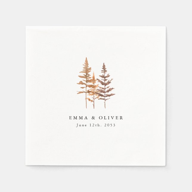 Custom Terracotta Pine Tree Mountain Wedding Napkin (Front)