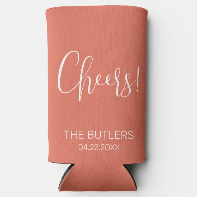 Custom Terracotta Wedding Seltzer Can Cooler (Front)