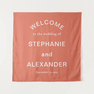 Custom Terracotta White Text Welcome to Wedding Tapestry