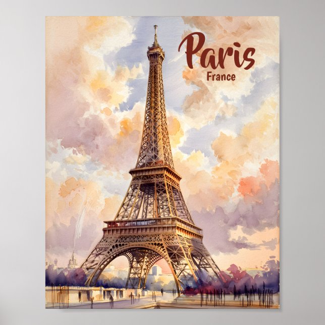 Custom Test Paris Eiffel Tower France Watercolor Poster (Front)
