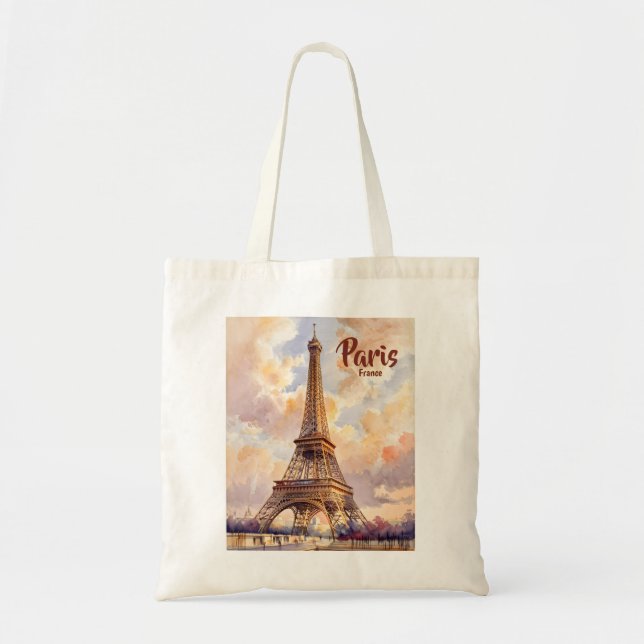 Custom Test Paris Eiffel Tower France Watercolor Tote Bag (Front)