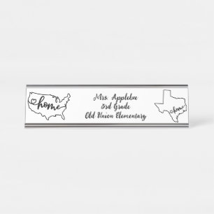 Custom Texas State US Home Line Art Desk Name Plate