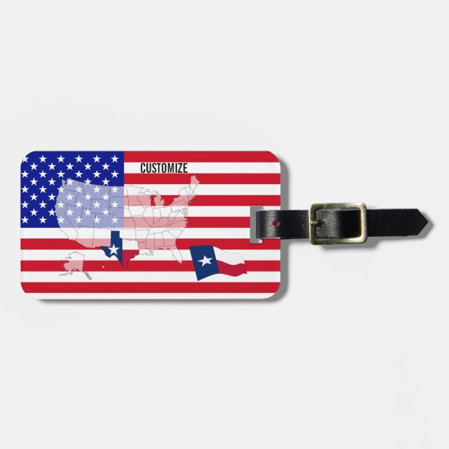 Custom Texas State USA Flag Map Luggage tag (Front Horizontal)