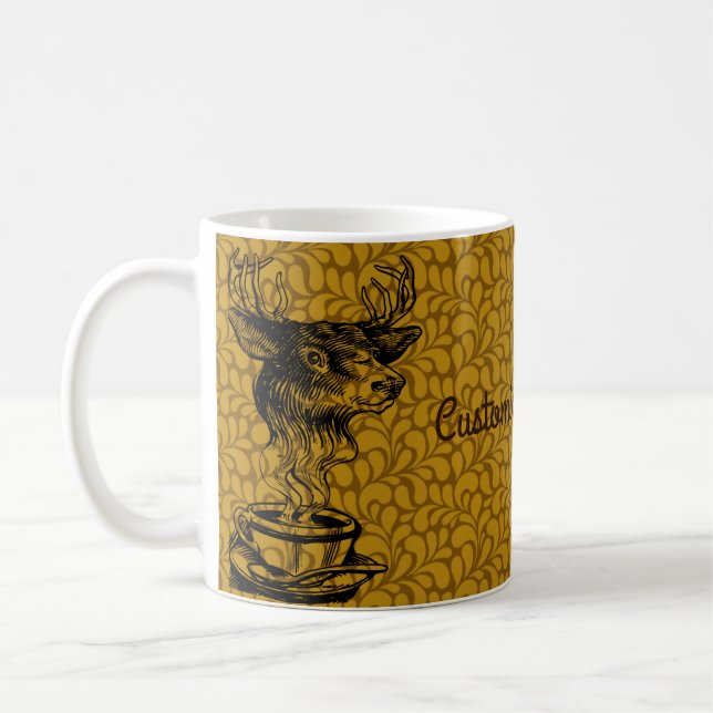 Custom Text/1960s 70s Abstract Coffee Deer Drawing Coffee Mug (Left)