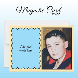 Custom text 1 photo peach blue magnetic card