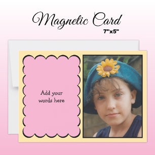 Custom text 1 photo peach pink magnetic card