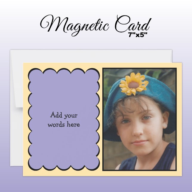 Custom text 1 photo peach purple magnetic card (Creator Uploaded)
