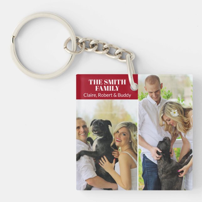 Custom Text 2 Photo Collage Keychain (Front)
