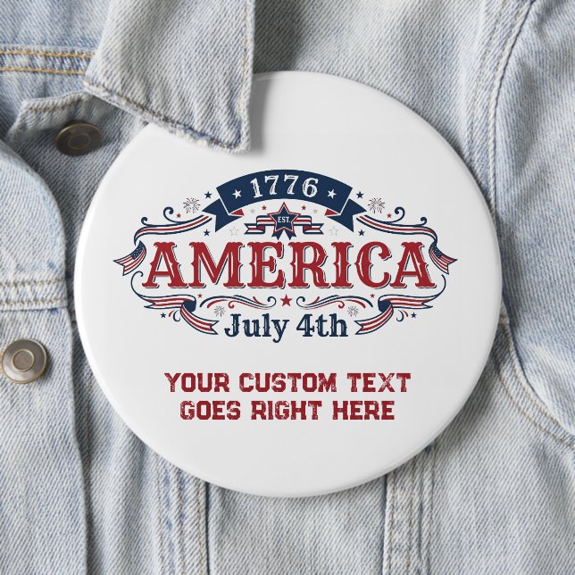 Custom text 4th of July 1776  6 Inch Round Button (In Situ)