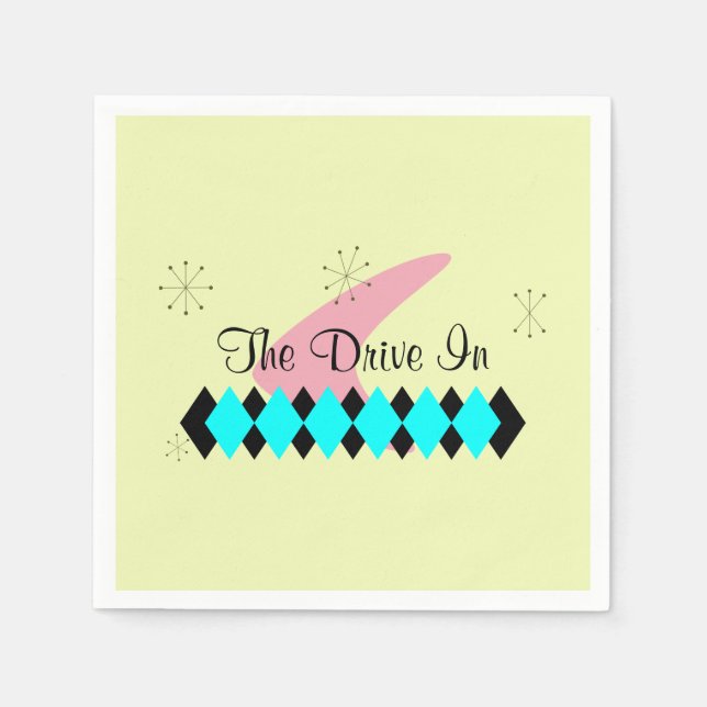Custom Text 50's Atomic Age Retro Napkin (Front)