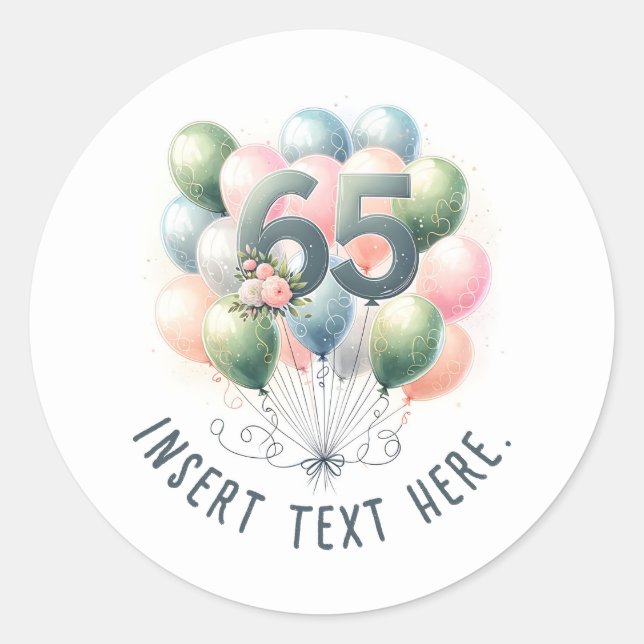 Custom Text 65th birthday balloon stickers (Devant)