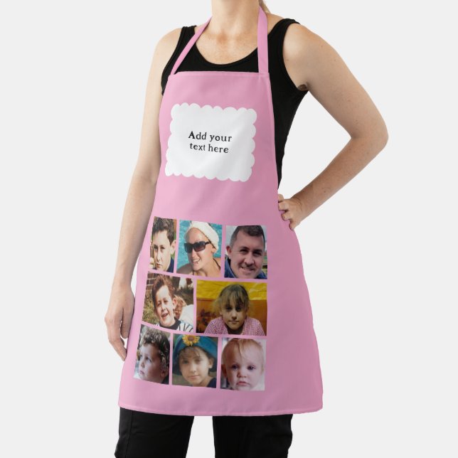 Custom text 8 photos white pink apron (Insitu)