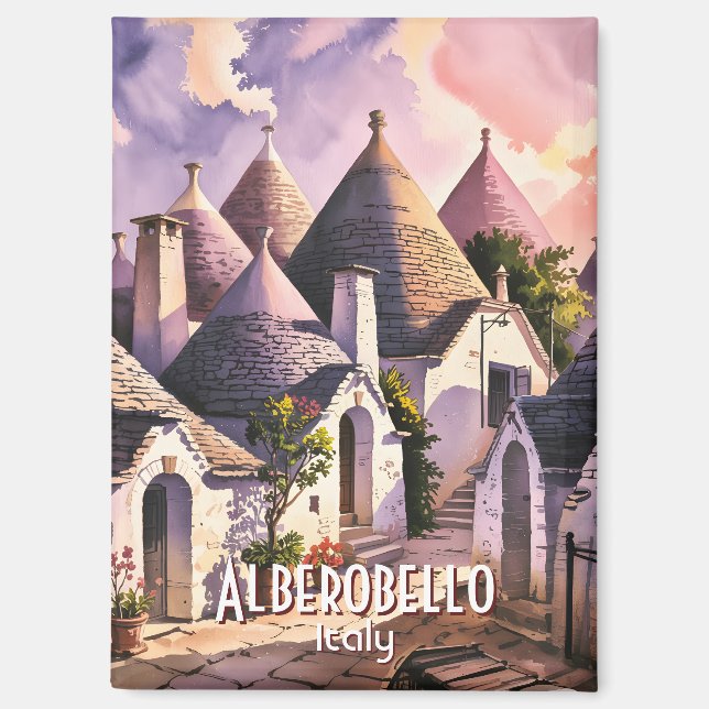 Custom Text Alberobello Puglia Trulli Watercolor Magnet (Front)