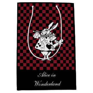 Custom Text Alice in Wonderland White Rabbit Check Medium Gift Bag