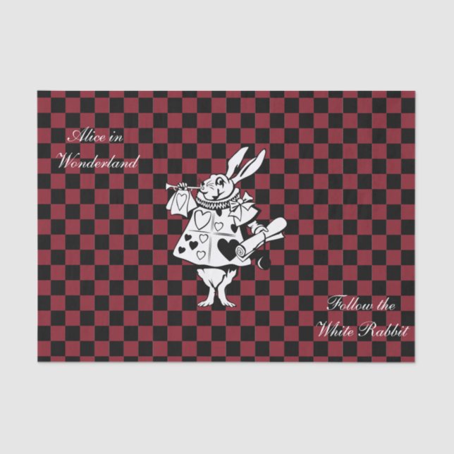 Custom Text Alice in Wonderland White Rabbit Check Tissue Paper (Front)