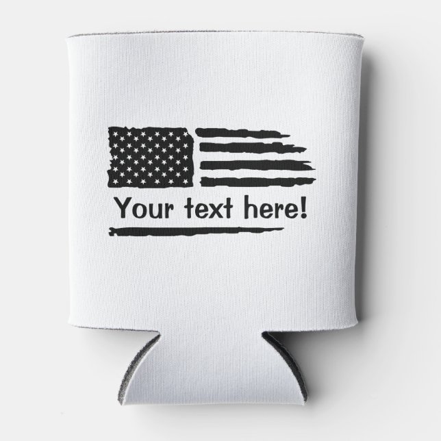 Custom Text American Flag  Can Cooler (Front)