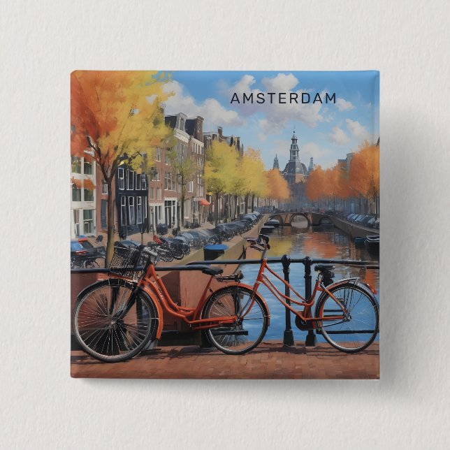 Custom Text Amsterdam 2 Inch Square Button (Front)