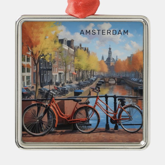 Custom Text Amsterdam Metal Ornament (Front)