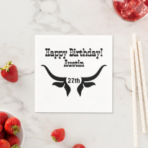 Custom Text and Age Bull Horns Western Birthday Napkin