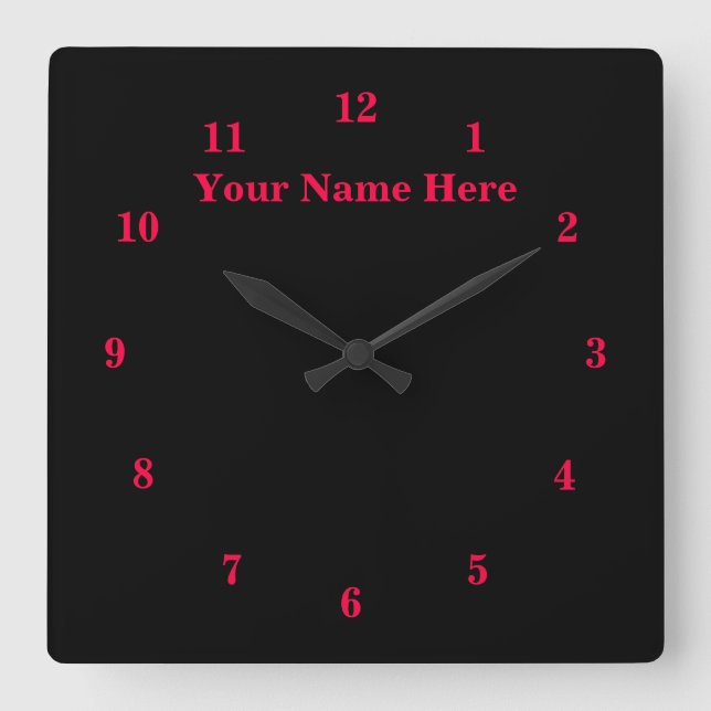 Custom Text and Colours Wall Clock - Black Red (Front)