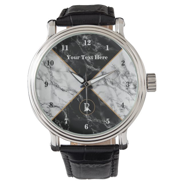 Custom Text and Letter Watch Gift Marble Design (Front)