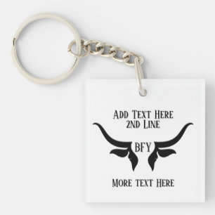 Custom Text and Monogram Bulls Horn Keychain