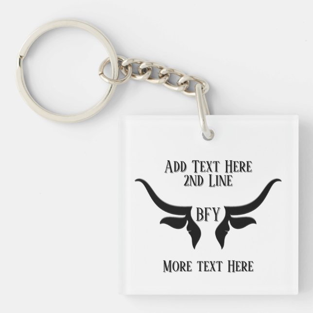Custom Text and Monogram Bulls Horn Keychain (Front)