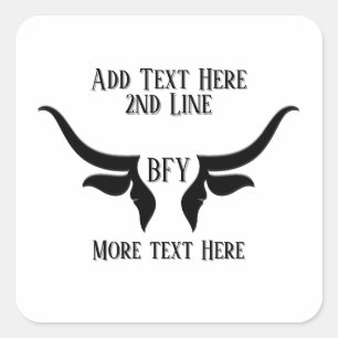 Custom Text and Monogram Bulls Horn Square Sticker