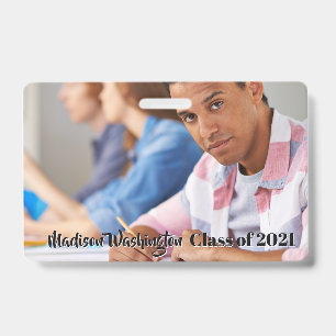 Custom text and photo badge