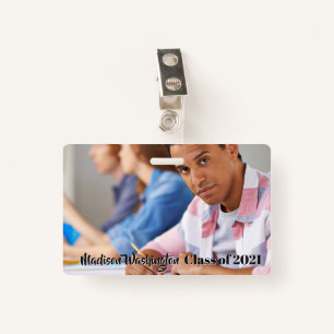 Custom text and photo badge