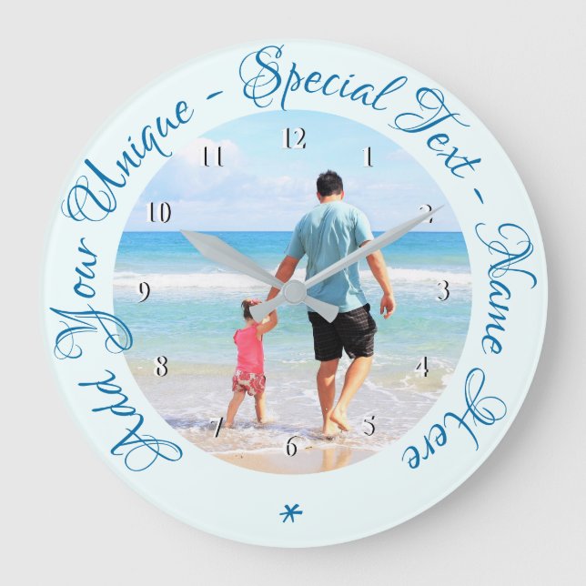 Custom Text and Photo - Best DAD - Your Own Desing Large Clock (Front)