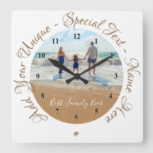 Custom Text and Photo With Family Your Own Desing Square Wall Clock