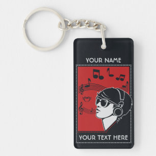 Custom Text Art Deco Music key chain