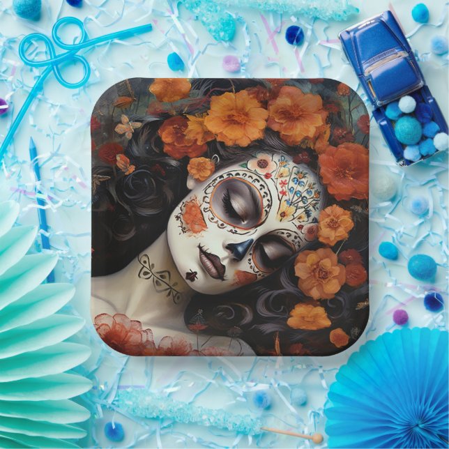 Custom text 💀 Artful La Calavera Catrina Paper Plate (Party)