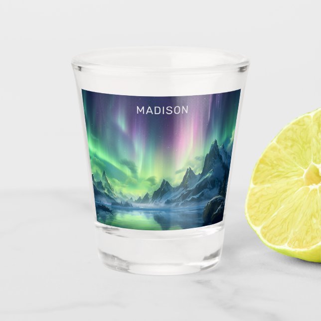 Custom Text Aurora Borealis Shot Glass (Front)
