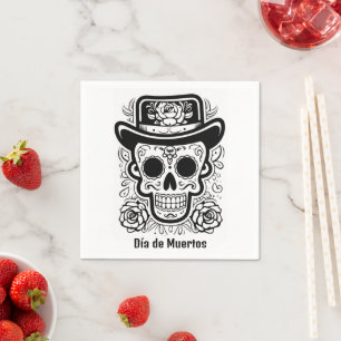 Custom text 💀 B/W (colour your own) Día de Muerto Napkin