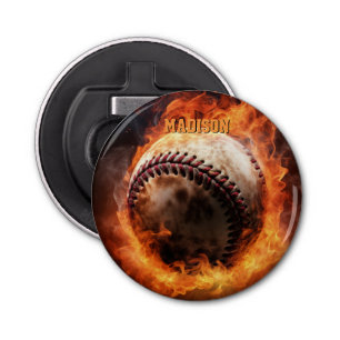 Custom Text Baseball on Fire Bottle Opener