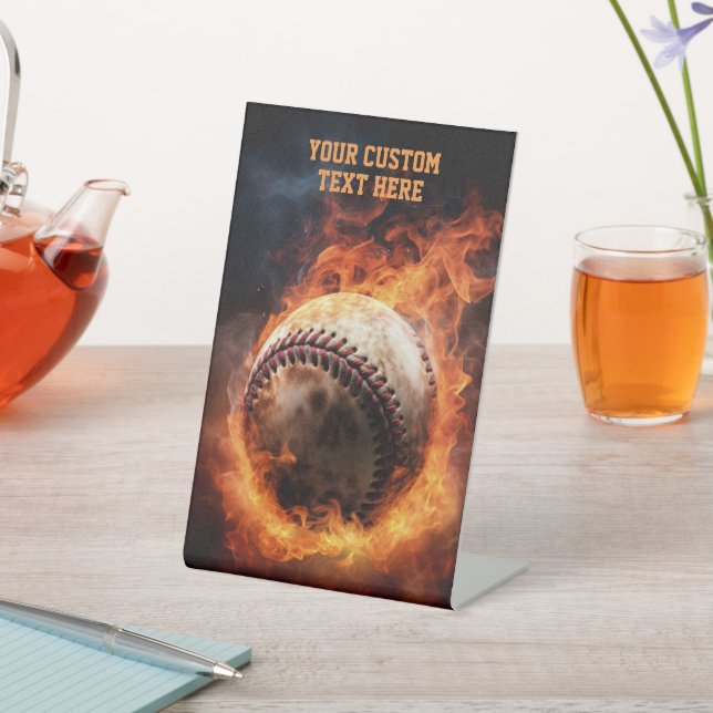 Custom Text Baseball on Fire Pedestal Sign (In SItu)