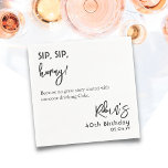Custom Text Based Funny 40th 50th 60th Birthday Napkin<br><div class="desc">Black and White Minimalist 'Sip,  sip,  Hooray!' Funny Personalized Cocktail Napkins for Birthday Party  | White Custom Napkins with Names and Date
You could change the colour of text and background as well.</div>