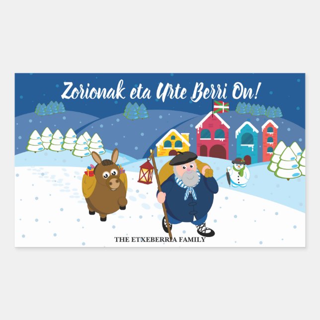 Custom text Basque Olentzero Christmas snow scene: Sticker (Front)