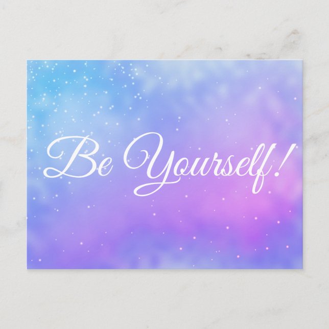 Custom Text Be Yourself Purple/Blue Sparkle Clouds Postcard (Front)