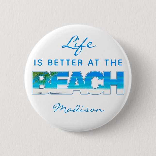 Custom text BEACH 2 Inch Round Button (Front)