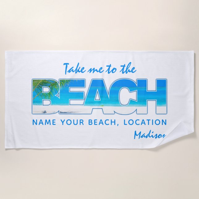 Custom text BEACH Beach Towel (Front)